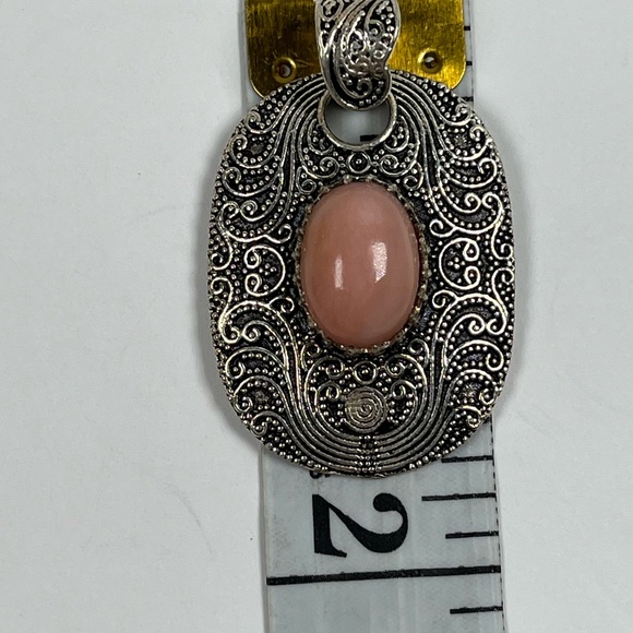 925 Sterling Silver Overlay Pink Opal Gemstone Statement Pendant - Picture 4 of 7